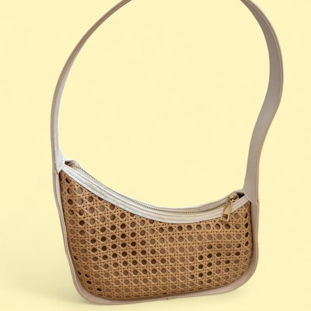 Cream and Natural Woven Shoulder Bag